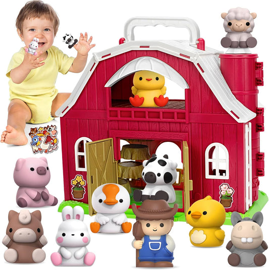 KMUYSL Toys for 1 2 3 Years Old Boys Girls, Big Red Barn Farm Animal Playset for Boys Girls, Learning Toys, Montessori Toys, Christmas Birthday Easter Gift for Baby Kids Toddlers Age 12-18 Months