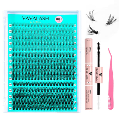 VAVALASH DIY Lash Extension Kit 280 Clusters Individual Lashes Kit 30D 40D 0.07D-10-16mm Lash Clusters, Lash Bond and Seal, Lash Tweezer for DIY Eyelash Extension at Home（Kit-30D+40D-0.07D-10-16MIX）