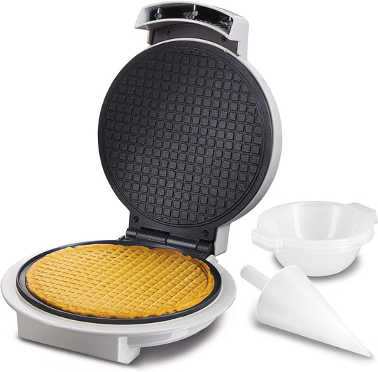 Proctor Silex Waffle Cone and Ice Cream Bowl Maker with Browning Control, Shaper Roller and Cup Press, 7.5” Nonstick Plates, White (26410)