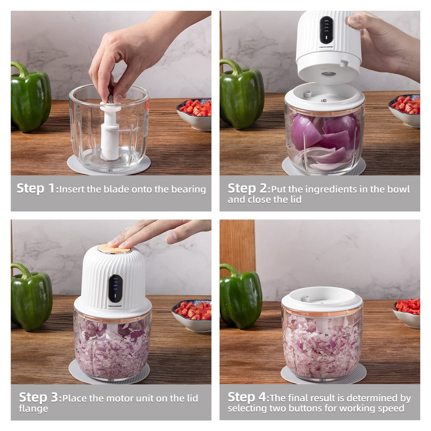 Electric Garlic Chopper, Mini Portable Veggie Chopper, 250ML Garlic Grinder Masher Onion Chopper, Blender to Vegetable, Wireless Food Processor for Ginger, Chili, Fruit, Meat, etc