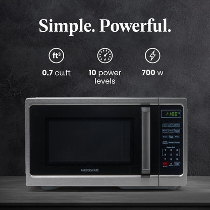 Farberware Countertop Microwave 700 Watts, 0.7 Cu. Ft. - Microwave Oven With LED Lighting and Child Lock - Perfect for Apartments and Dorms - Easy Clean Stainless Steel