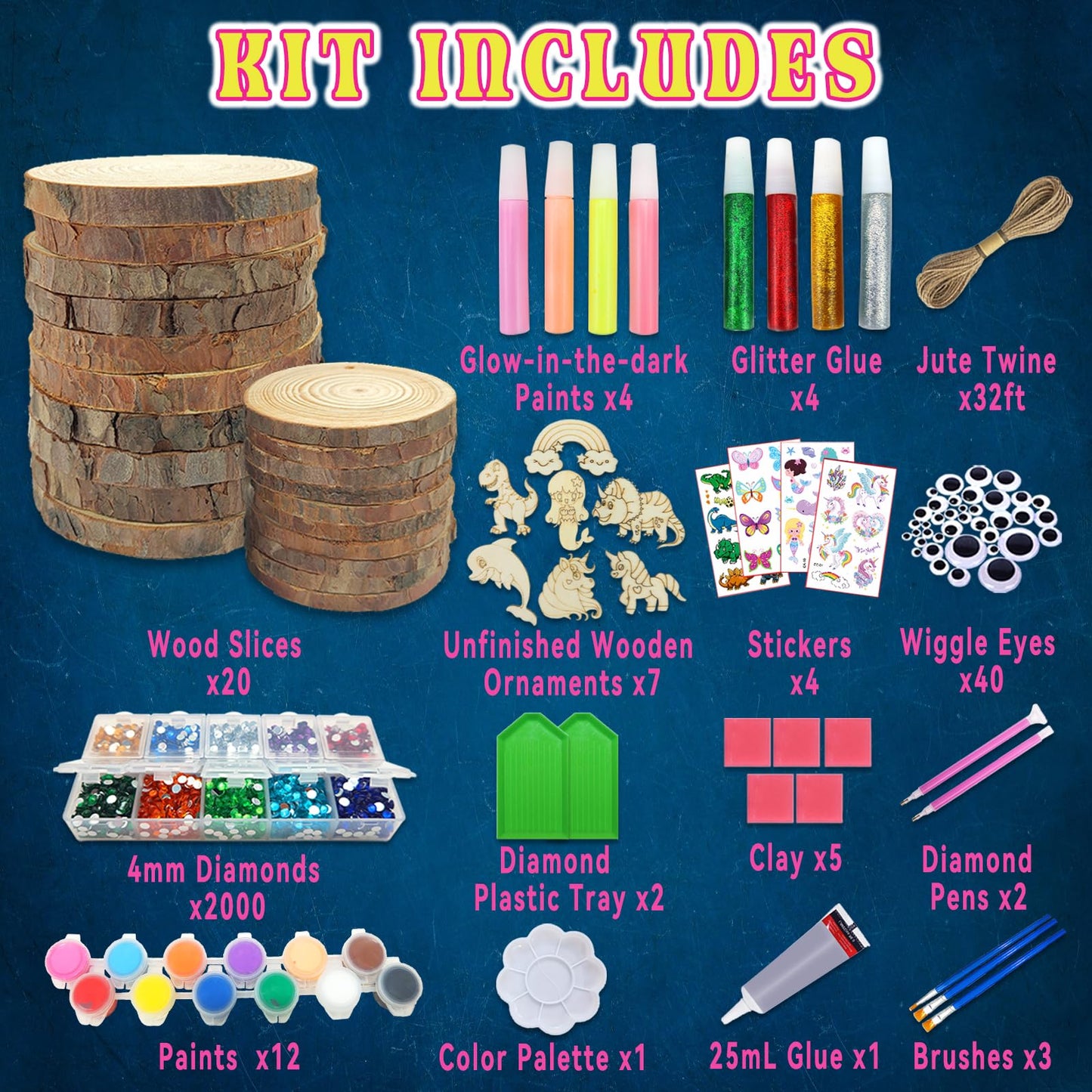 klmars Kids Wooden Painting Kit-Glow in The Dark-Arts & Crafts Gifts for Boys Girls Ages 5-12-Wood Slice Craft Activities Kits - Creative Art Toys for 5, 6, 7, 8, 9, 10, 11 & 12 Year Old Kids