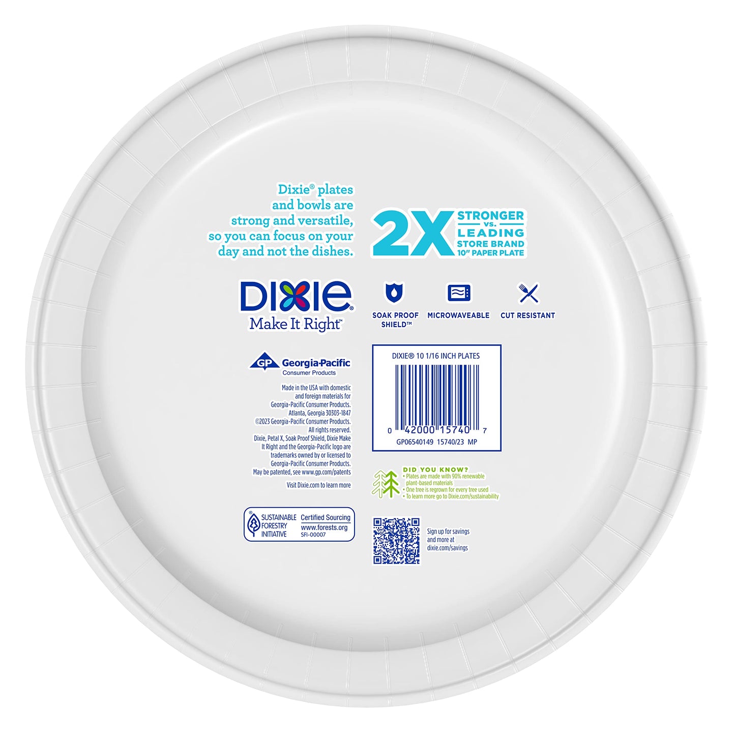 Dixie Large Paper Plates, 10 Inch, 86 Count, 2X Stronger*, Microwave-Safe, Soak-Proof, Cut Resistant, Disposable Plates For Everyday Breakfast, Lunch, & Dinner Meals