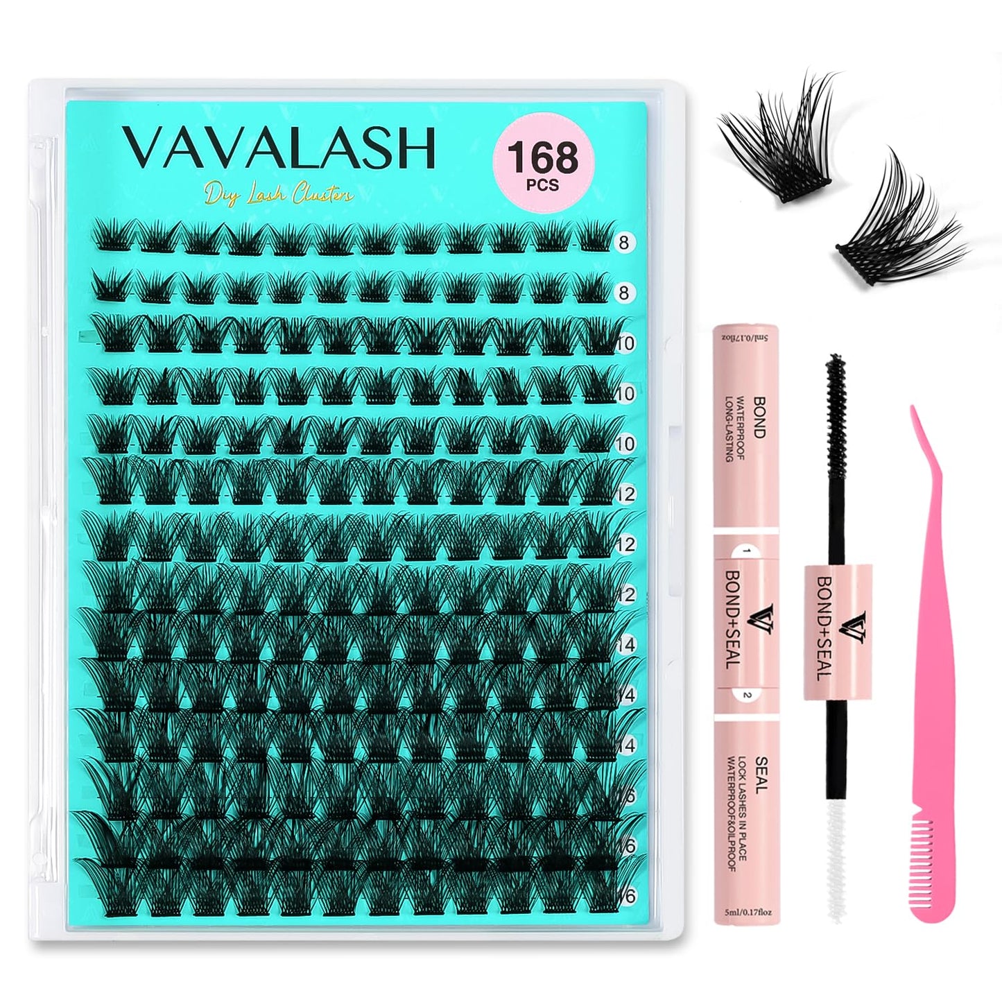 VAVALASH DIY Lash Extension Kit 280 Clusters Individual Lashes Kit 30D 40D 0.07D-10-16mm Lash Clusters, Lash Bond and Seal, Lash Tweezer for DIY Eyelash Extension at Home（Kit-30D+40D-0.07D-10-16MIX）