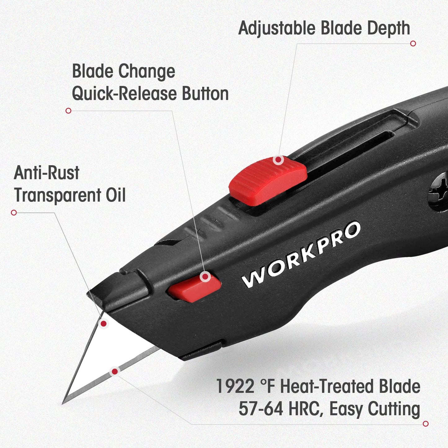 WORKPRO Premium Utility Knife, Retractable All Metal Heavy Duty Box Cutter, Quick Change Blade Razor Knife, with 10 Extra Blades