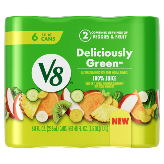 V8 Deliciously Green 100% Fruit and Vegetable Juice, 8 fl oz Can (6 Pack)