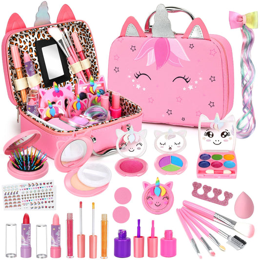 Kids Washable Makeup Girls Toys - Girls Makeup Kit for Kids Make up Set Real Makeup for Kid Little Girls Toddlers Children Princess Christmas Birthday Gifts Toys for 3 4 5 6 7 8 9 10 Year Old Girls