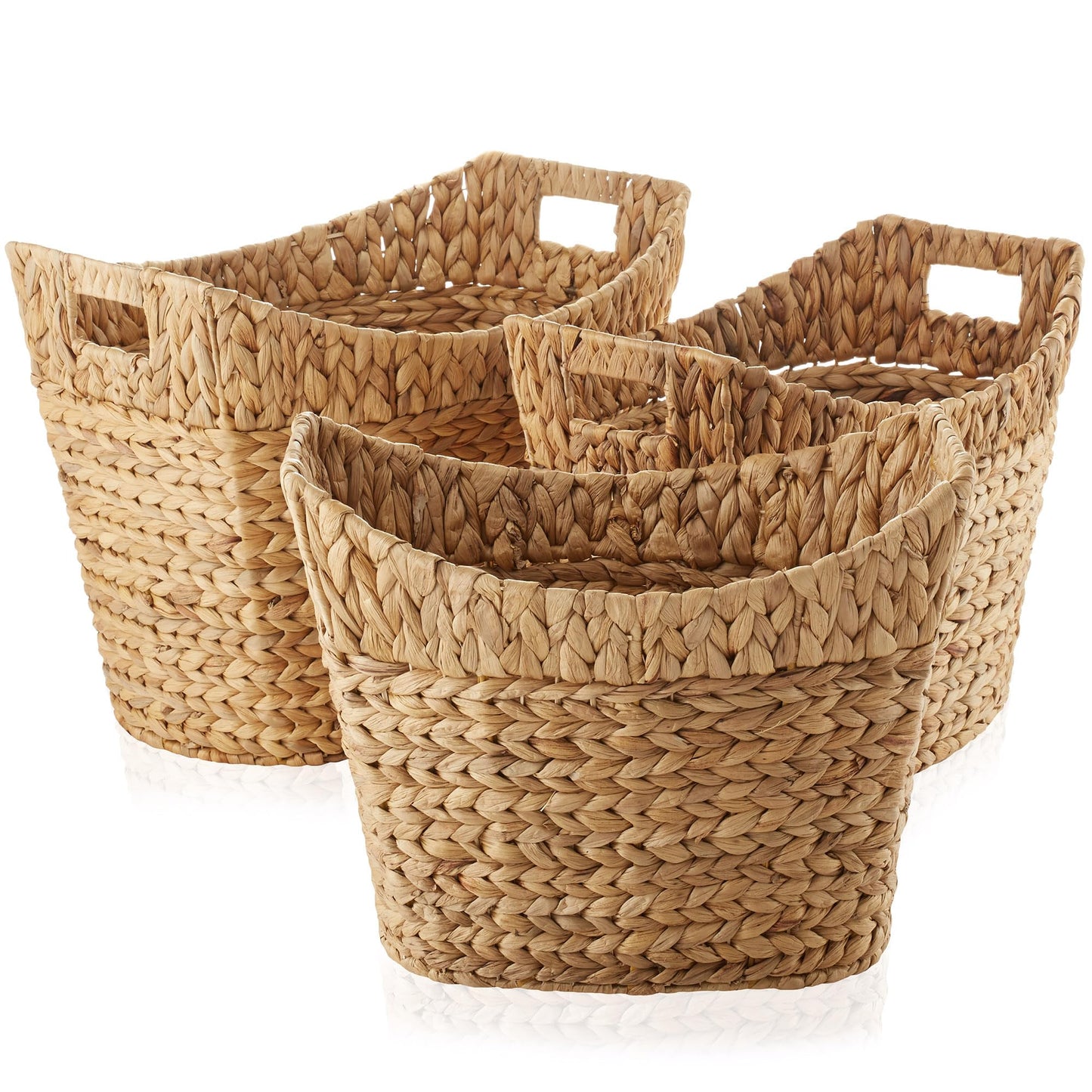 Casafield Set of 3 Multipurpose Boat Baskets with Handles - Natural, Woven Water Hyacinth Storage Organizers for Throw Blankets, Bedroom, Living Room, Laundry