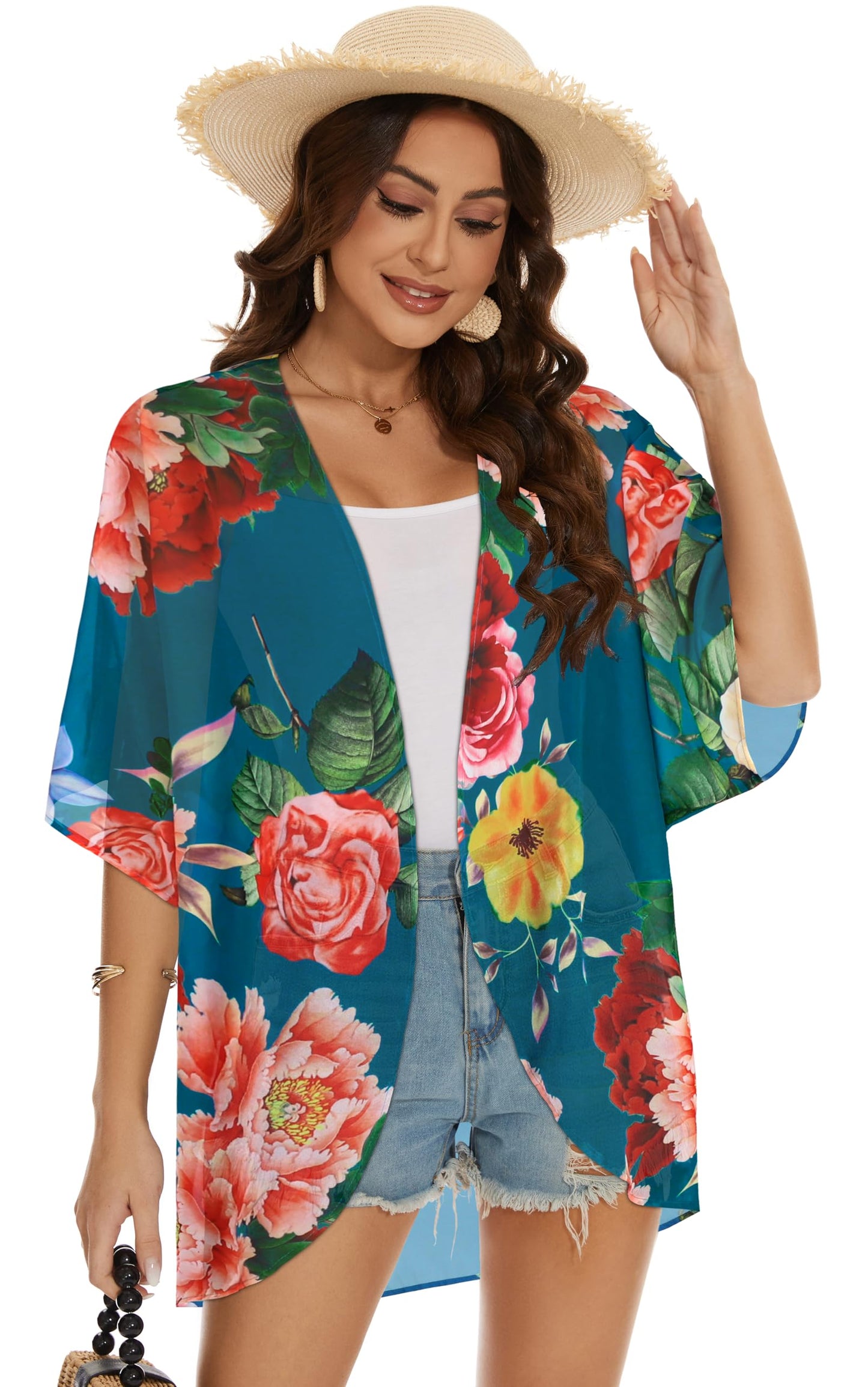 Womens Kimono Beach Cover Up Chiffon Cardigan Floral Tops Loose Capes