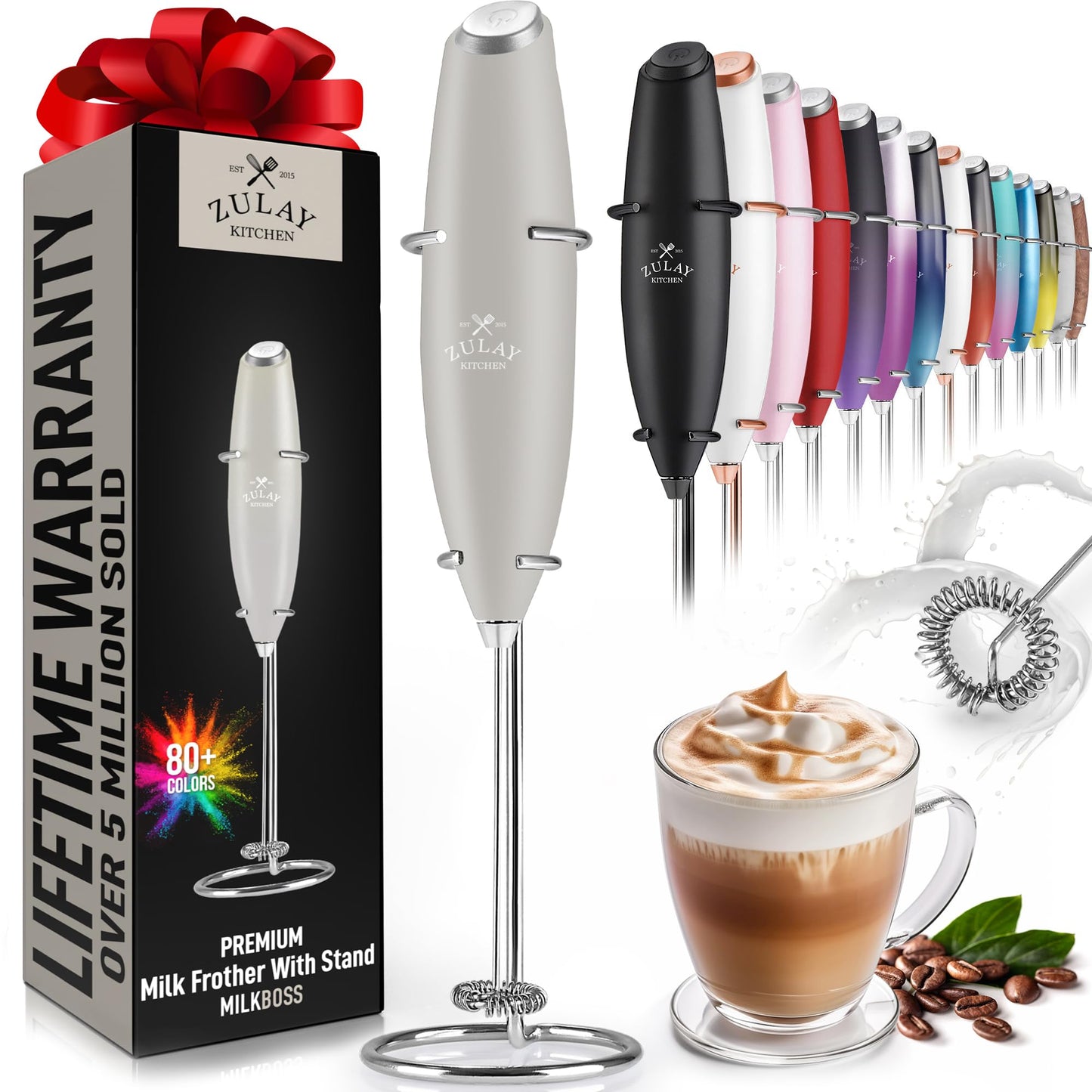 Zulay Powerful Milk Frother (4 Duracell Batteries Included) - Handheld Milk Frother Wand Drink Mixer for Coffee - Powerful Milk Foamer for Cappuccino, Frappe, Matcha & Coffee Creamer - Black