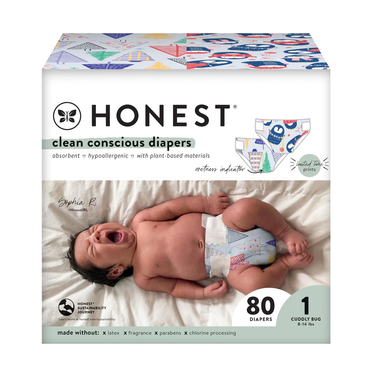 The Honest Company Clean Conscious Diapers | Plant-Based, Sustainable | Above It All + Pandas | Club Box, Size Newborn, 72 Count