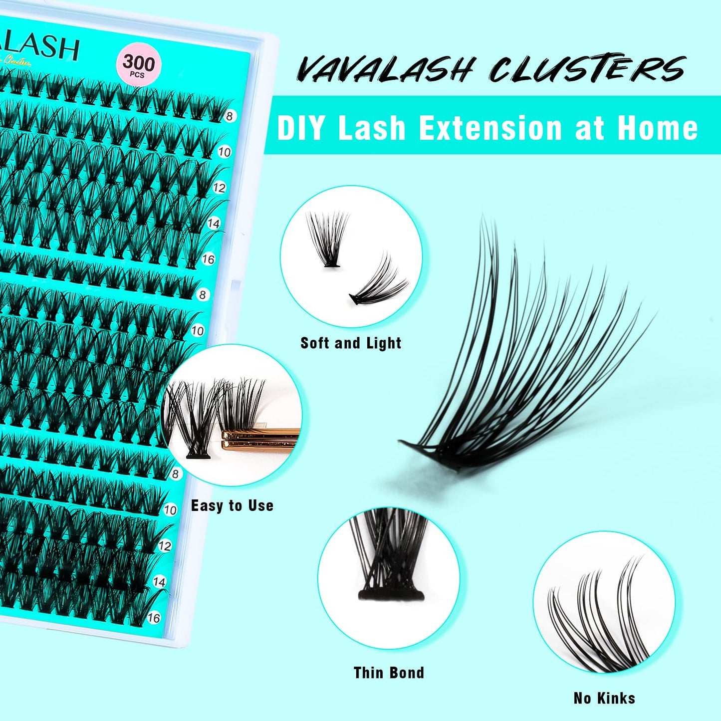 VAVALASH DIY Lash Extension Kit 280 Clusters Individual Lashes Kit 30D 40D 0.07D-10-16mm Lash Clusters, Lash Bond and Seal, Lash Tweezer for DIY Eyelash Extension at Home（Kit-30D+40D-0.07D-10-16MIX）