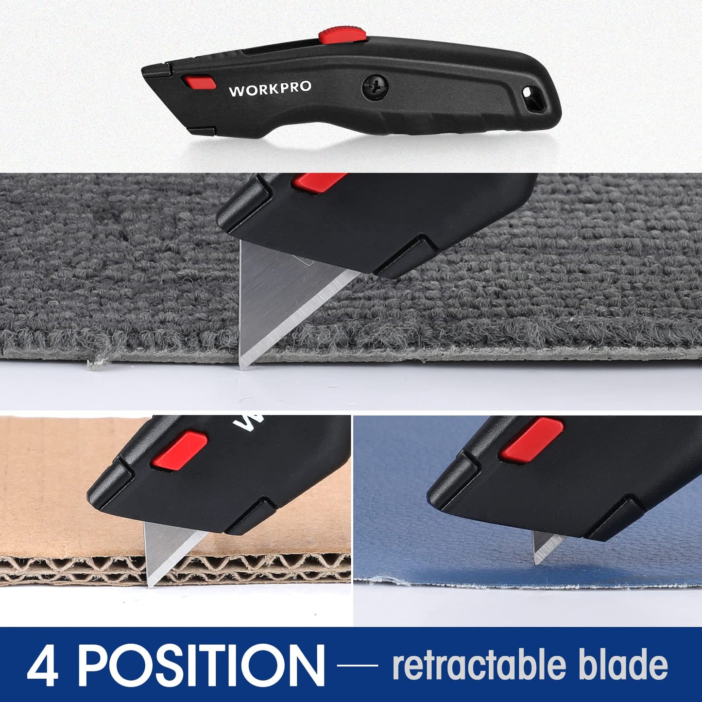 WORKPRO Premium Utility Knife, Retractable All Metal Heavy Duty Box Cutter, Quick Change Blade Razor Knife, with 10 Extra Blades