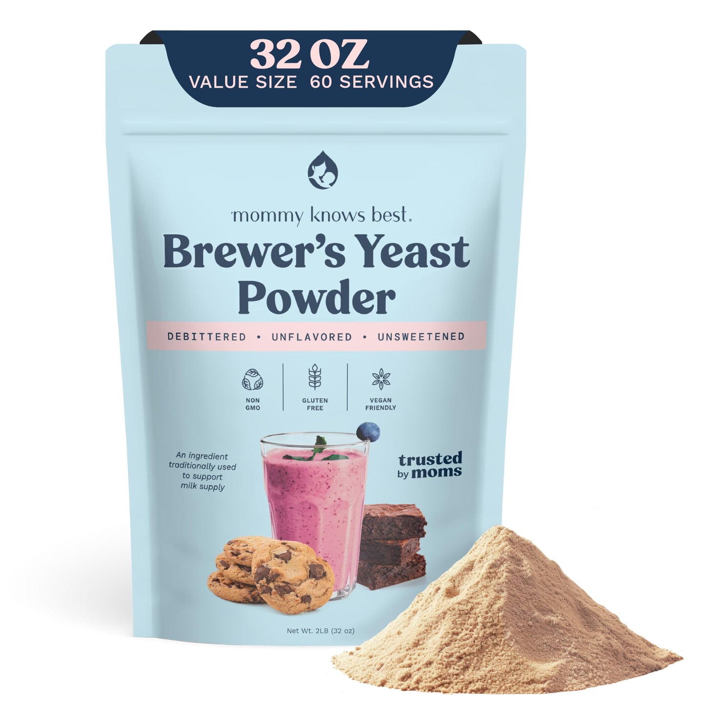 Mommy Knows Best Brewer's Yeast Powder for Breastfeeding Support, Gluten-Free, 15 oz