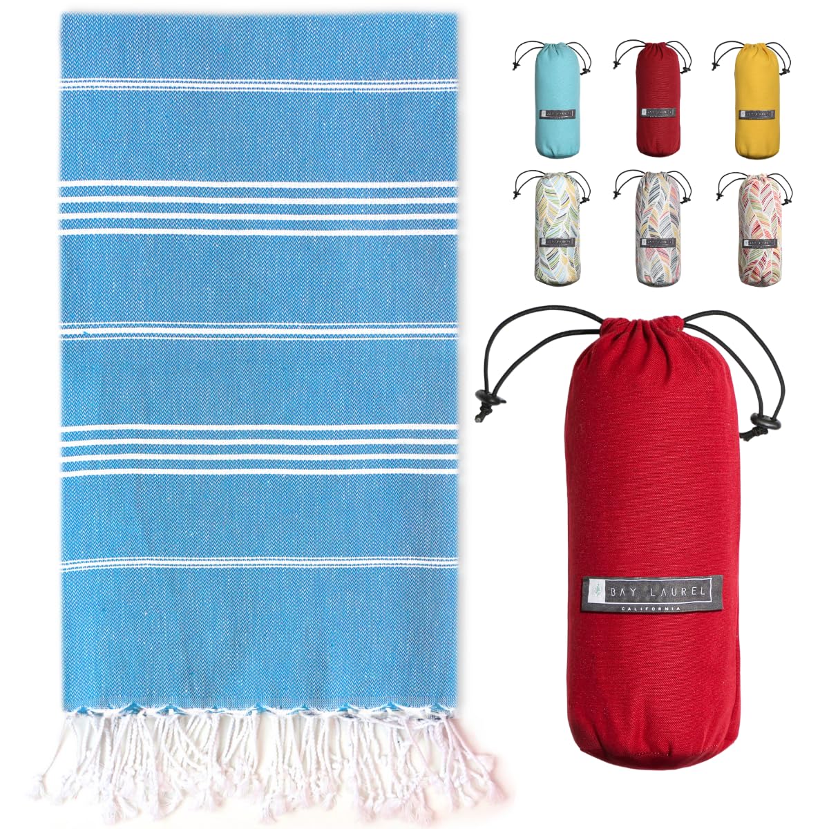 BAY LAUREL Turkish Beach Towel with Travel Bag 39 x 71 Quick Dry Sand Free Lightweight Large Oversized Towels Light