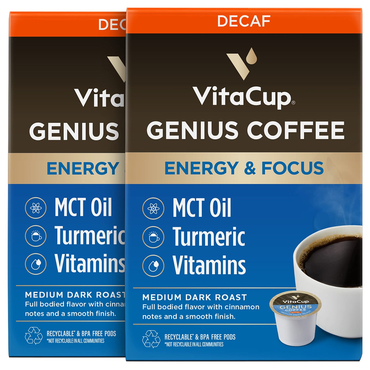 VitaCup Mushroom Coffee Pods - Boost Focus & Immunity with Lions Mane, Chaga, Vitamins, for Memory & Clarity, Recyclable K-Cup Pods, 16 Ct