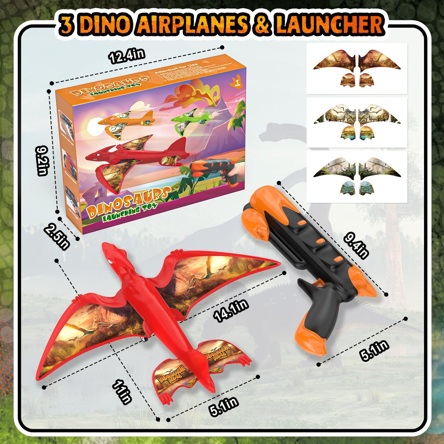 3 Pack Dinosaur Airplane Launcher Toys for Kids, Foam Airplanes for Kids Boys Toys with Stickers, Outdoor Flying Toys Birthday Gifts for 4 5 6 7 8 9 10 12 Year Old Boys Girls.