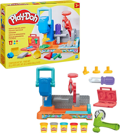 Play-Doh Stamp & Saw Tool Bench Playset, Construction Toys for Boys & Girls 3 Years & Up, Kids Arts & Crafts