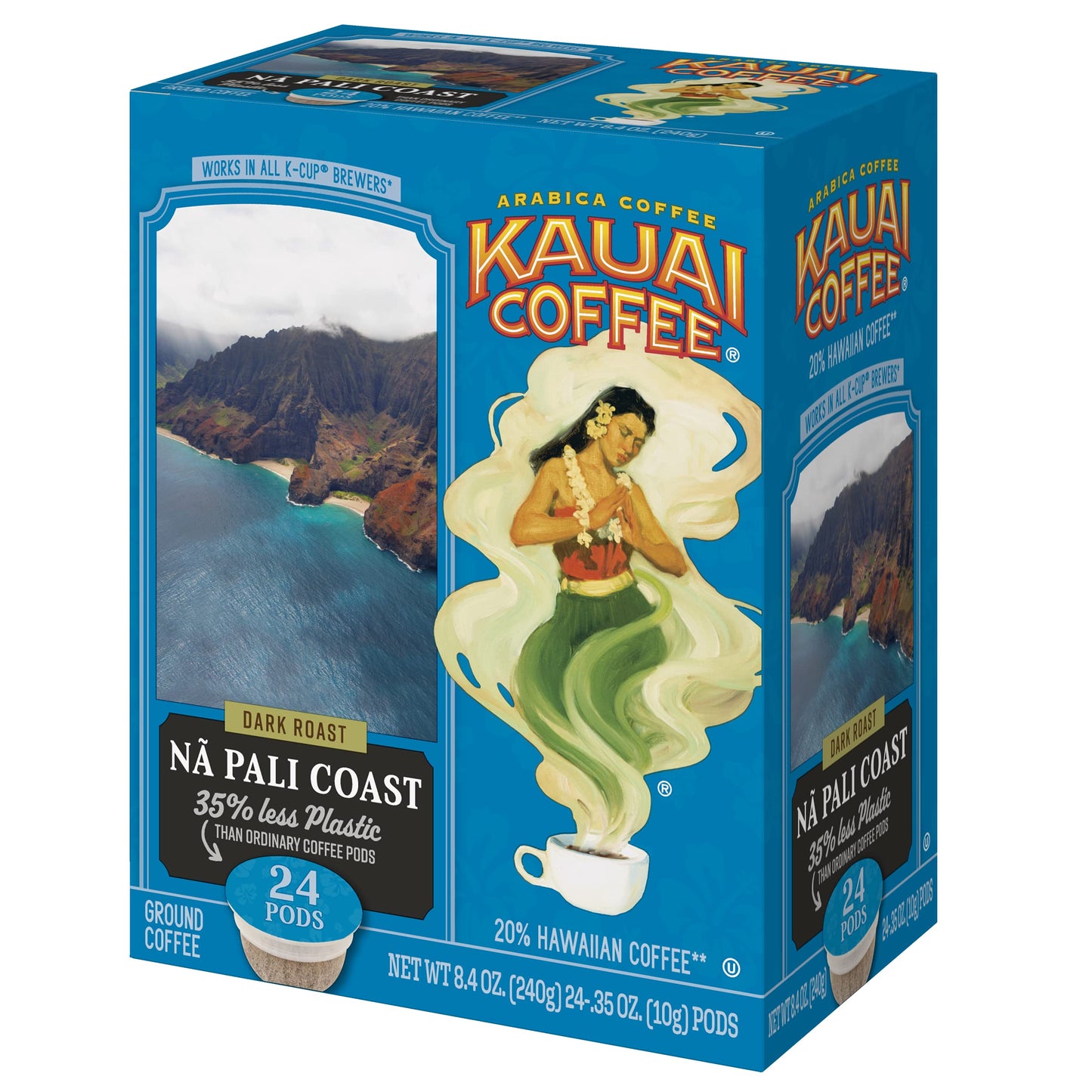 Kauai Coffee Na Pali Coast Dark Roast - Compatible with Keurig Pods K-Cup Brewers (1 Pack of 24 Single-Serve Cups)