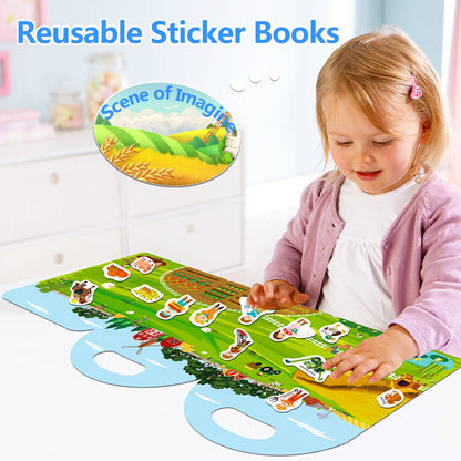 3 Sets Sticker Books for Toddler 1-3, 118 Pcs Reusable Stickers Vehicles, Farm, Space Theme Sticker Books for Girls Boys Preschool Education Learning Toys for Kids 2 3 4 Year Old