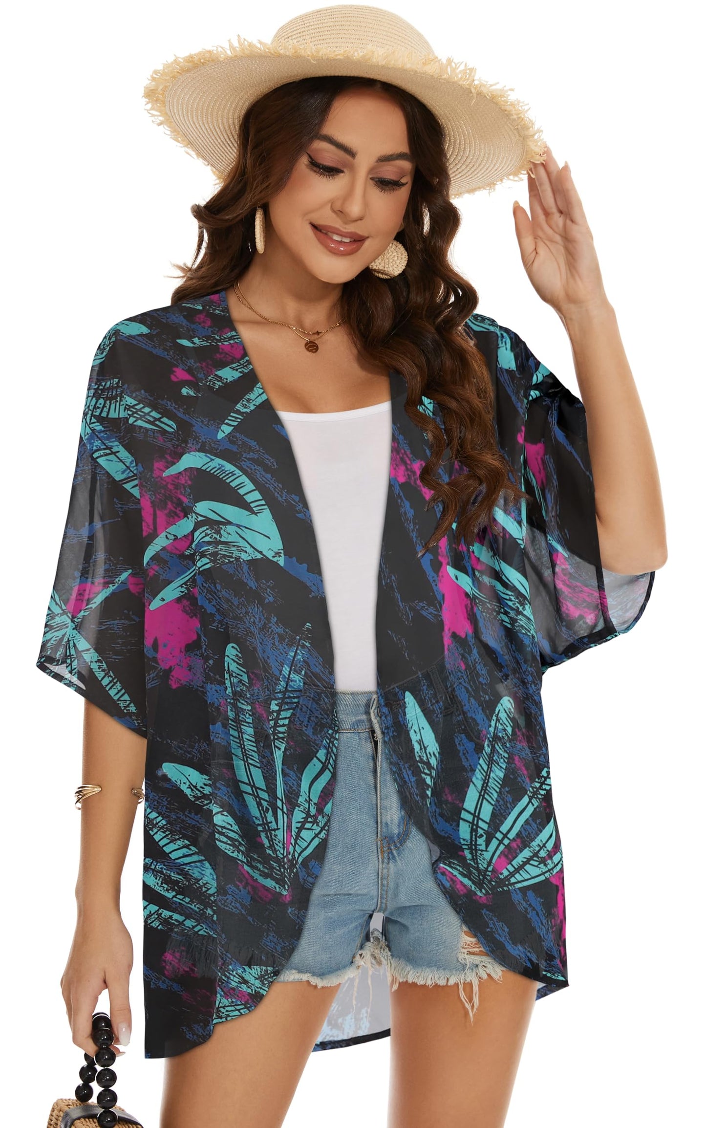 Womens Kimono Beach Cover Up Chiffon Cardigan Floral Tops Loose Capes