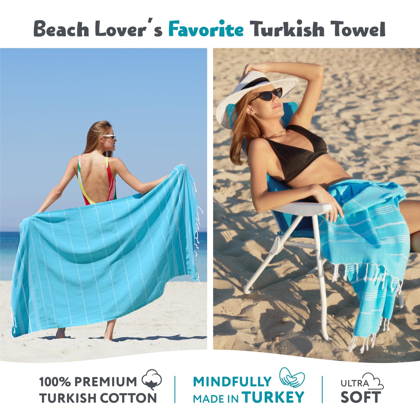 WETCAT Turkish Beach Towel Oversized 38x71 100% Cotton Sand Free Quick Dry Extra Large Light Travel Towel for Adults Beach Accessories Gifts (Blue, Beach Towel (38" x 71"))