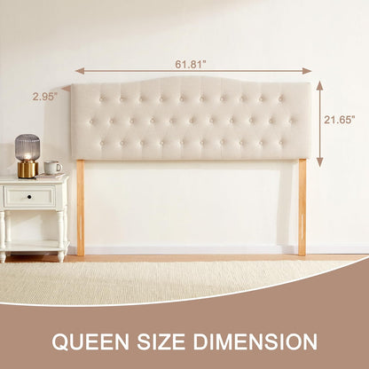 Tufted Upholstered Headboard Queen Size, Sturdy and Durable Solid Wood Bed headboard, Fabric Headboard Adjustable Height from 37” to 51”, Modern Button Diamond Design Head Board, Beige