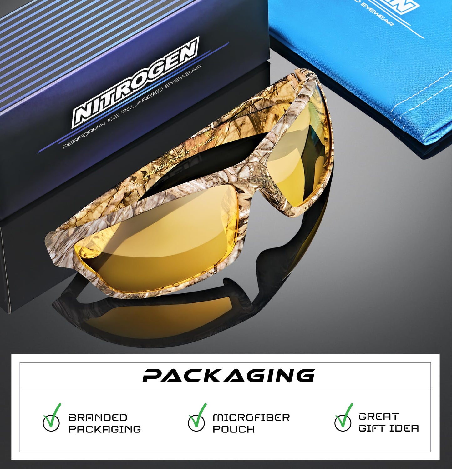 Nitrogen Polarized Wrap Around Sport Sunglasses for Men Women UV400 Protection Sun Glasses