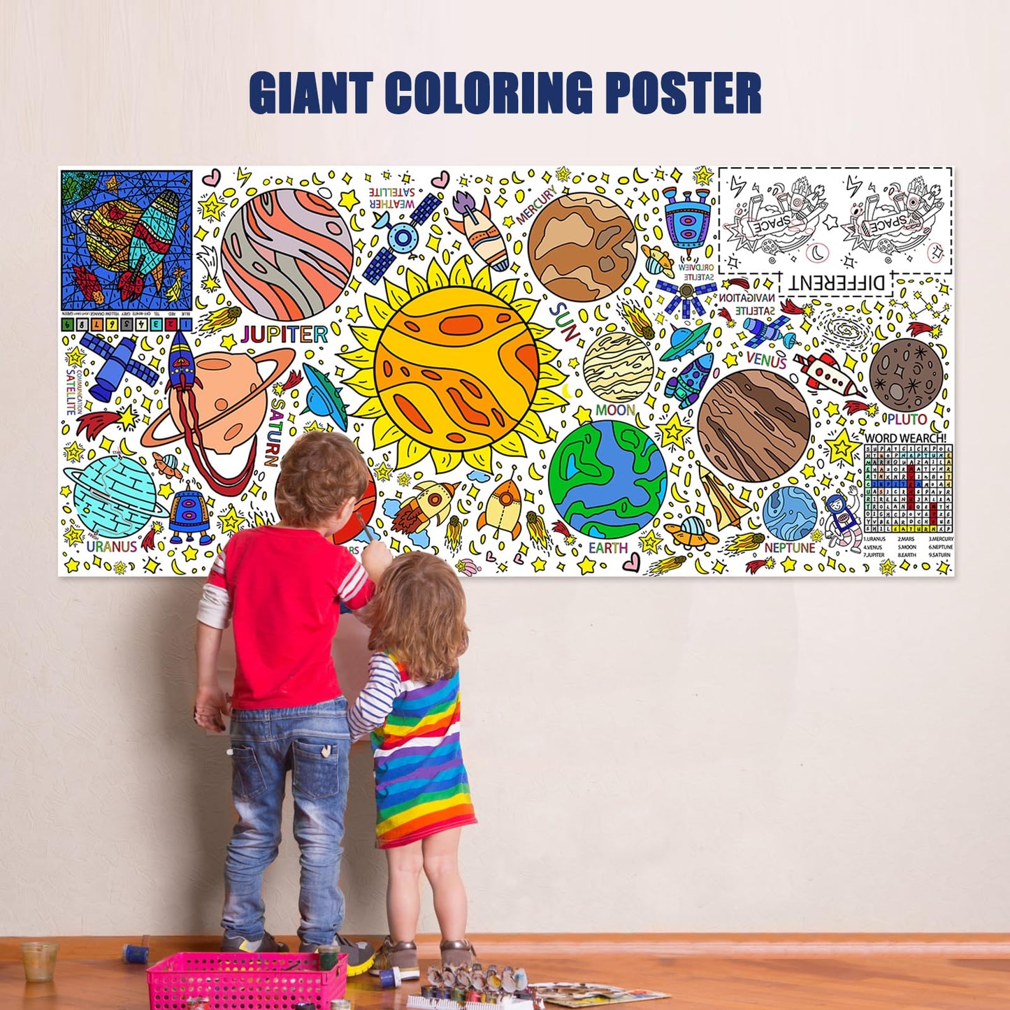 PADTIC Giant Coloring Poster,30x72Inch Happy Birthday Drawing Paper Coloring Tablecloth,DIY Birthday Activity Poster Table Cover,Kids Art Crafts Coloring Mat,Home Classroom Birthday Party Suppiles