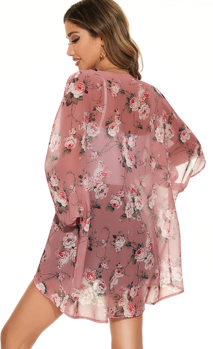 Womens Kimono Beach Cover Up Chiffon Cardigan Floral Tops Loose Capes