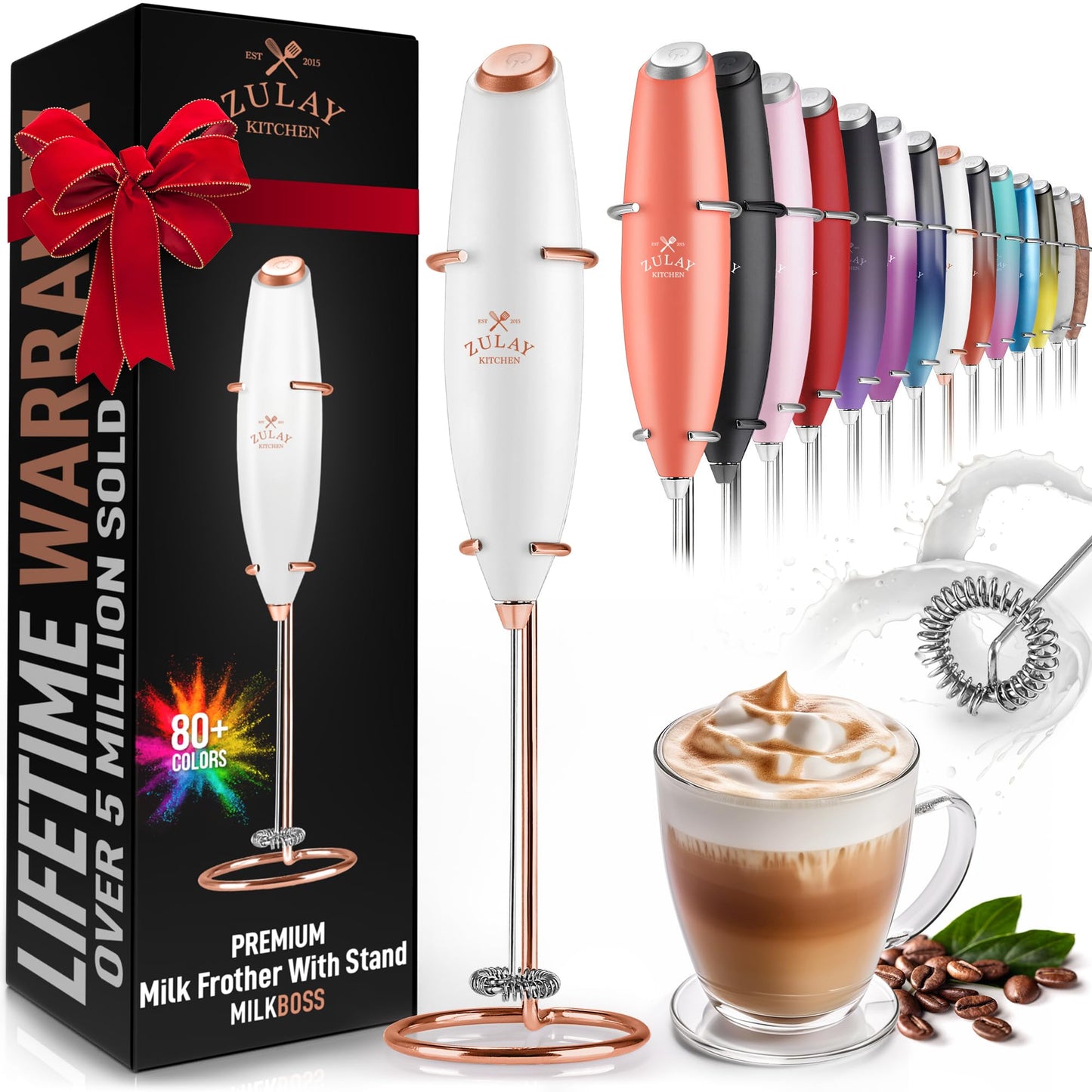 Zulay Powerful Milk Frother (4 Duracell Batteries Included) - Handheld Milk Frother Wand Drink Mixer for Coffee - Powerful Milk Foamer for Cappuccino, Frappe, Matcha & Coffee Creamer - Black