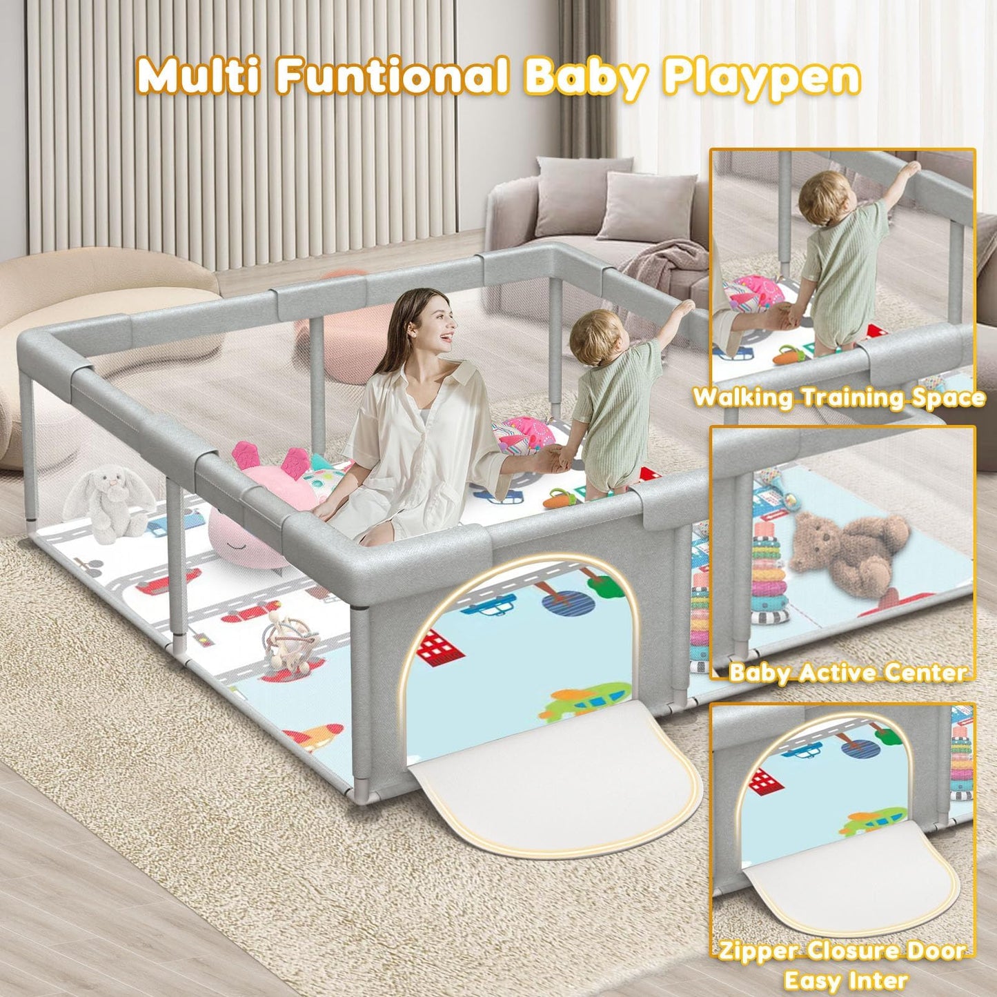 Baby Playpen Play Pens for Babies and Toddlers Baby Fence Baby Play Yards for Indoor & Outdoor with Breathable Mesh Anti-Fall Playpen