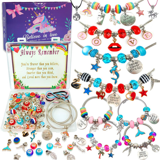 Charm Bracelet Making Kit,Jewelry Making Supplies Beads,Unicorn/Mermaid Crafts Gifts Set for Girls Teens Age 6-12