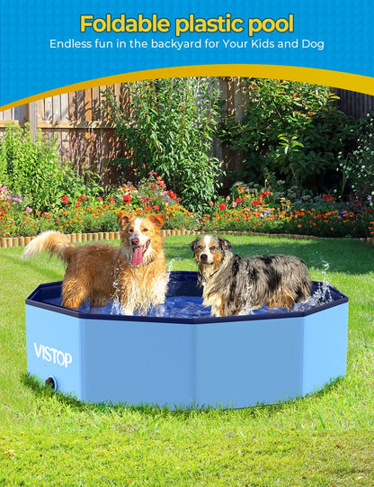 VISTOP Medium Foldable Dog Pool, Hard Plastic Shell Portable Swimming Pool for Dogs Cats and Kids Pet Puppy Bathing Tub Collapsible Kiddie Pool (37 inch.D x 7.8inch.H, Blue)