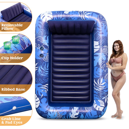 Sloosh Inflatable Tanning Pool Lounger Float for Adults, 70" x 46" Large Suntan Tub Pool Floats Sun Tan Tub Ice Bath Tub Tanning Bed Blow up Pool Raft Lounge Floatie, L-Blue