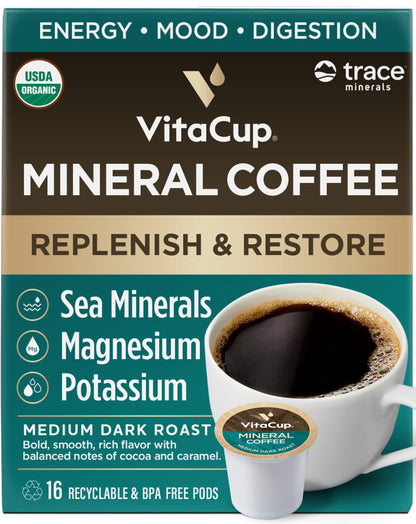 VitaCup Mushroom Coffee Pods - Boost Focus & Immunity with Lions Mane, Chaga, Vitamins, for Memory & Clarity, Recyclable K-Cup Pods, 16 Ct