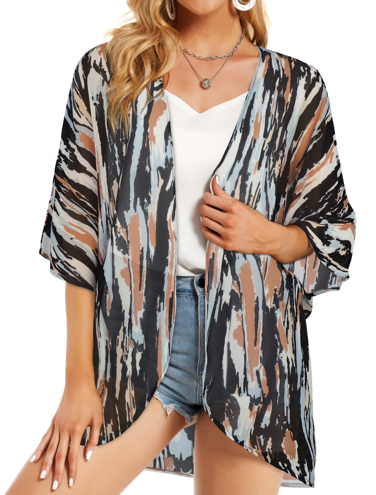 Womens Kimono Beach Cover Up Chiffon Cardigan Floral Tops Loose Capes