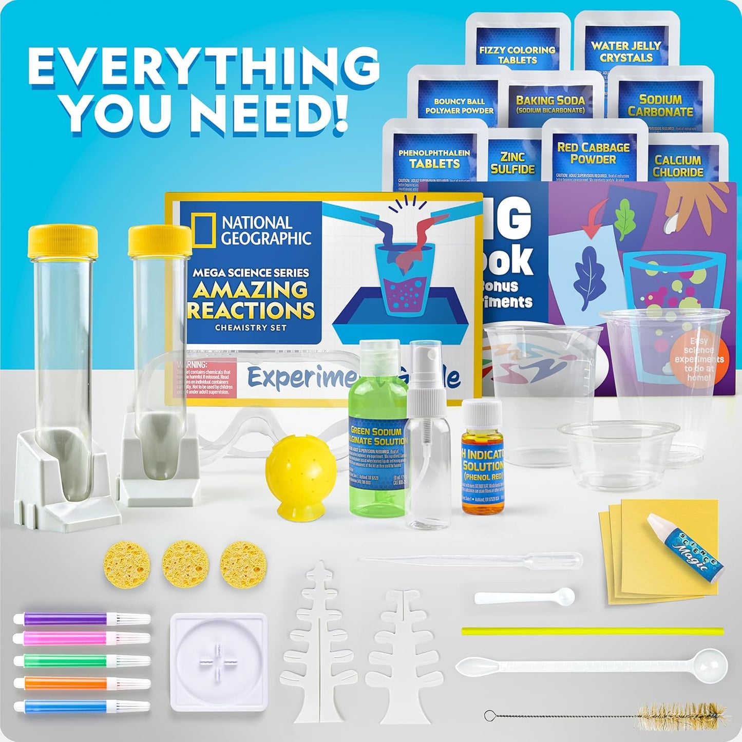 NATIONAL GEOGRAPHIC Amazing Chemistry Set - Chemistry Kit with 100+ Science Experiments Including Crystal Growing and Reactions, Science Kit for Kids, STEM Gift for Boys and Girls (Amazon Exclusive)