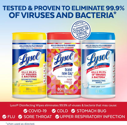 Lysol Disinfectant Wipes Bundle, Multi-Surface Antibacterial Cleaning Wipes, contains x2 Lemon & Lim Blossom, Crisp Linen, Mango & Hibiscus, 80 Count (Pack of 4)