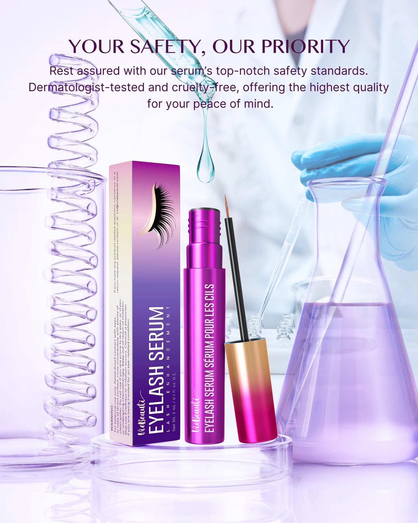 VieBeauti Premium Eyelash Growth Serum: Lash Enhancing Serum with Advanced Formula to Boost Longer Fuller and Thicker Luscious Lashes 0.1 Fl. Oz., Purple