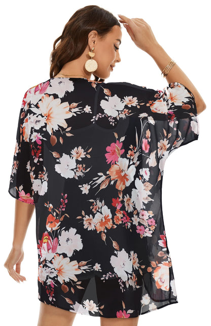 Womens Kimono Beach Cover Up Chiffon Cardigan Floral Tops Loose Capes