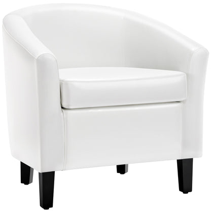 Yaheetech White Leather Chair, Faux Leather Accent Chair, Modern Barrel Chair Comfy Club Chair with Soft Padded and Solid Legs for Living Room Bedroom Reception Room, White