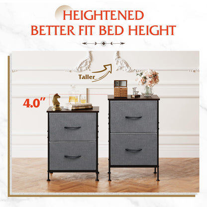 WLIVE Black Nightstand, Small Dresser for Bedroom with 2 Fabric Drawer, Bed Side Table with Drawers, End Table Bedside Furniture, Sturdy Steel Frame, Wood Top, Closet Organizer, College Dorm