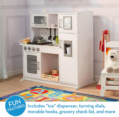 Melissa & Doug Wooden Chef’s Pretend Play Toy Kitchen With “Ice” Cube Dispenser – Cloud White - FSC Certified