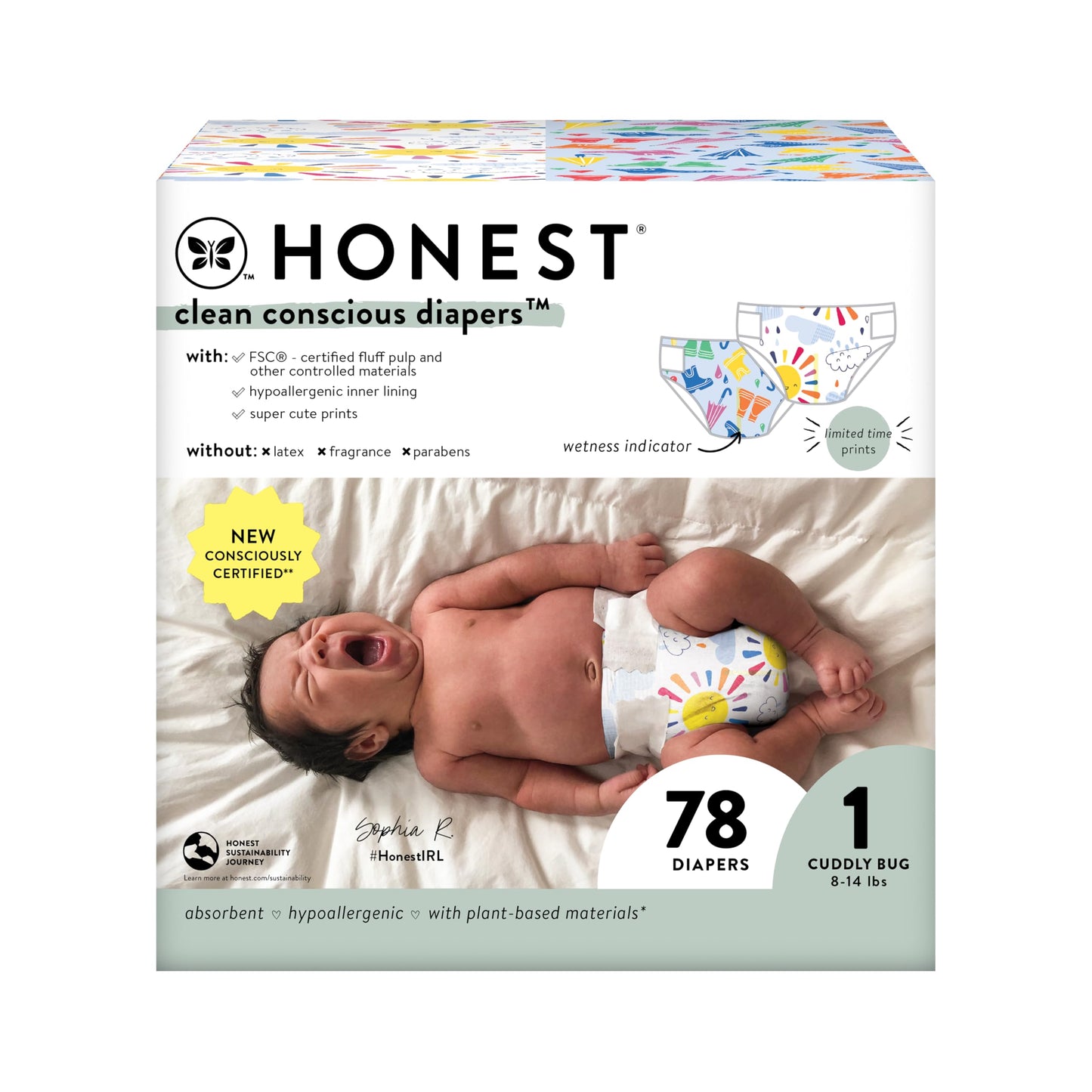 The Honest Company Clean Conscious Diapers | Plant-Based, Sustainable | Above It All + Pandas | Club Box, Size Newborn, 72 Count