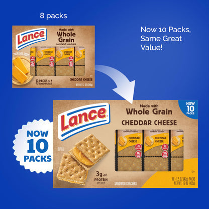 Lance Sandwich Crackers, Captain's Wafer Grilled Cheese, 10 Individual Packs, 6 Sandwiches Each