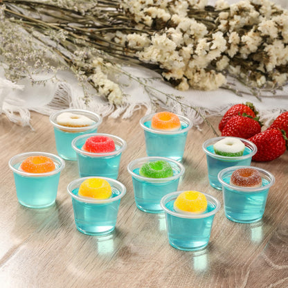 [130 Sets - 2 Oz ] Jello Shot Cups, Small Plastic Containers with Lids, Airtight and Stackable Portion Cups, Salad Dressing / Dipping Sauce Cups, Condiment Cups for Lunch, Party to Go, Trips