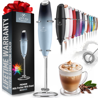 Zulay Powerful Milk Frother (4 Duracell Batteries Included) - Handheld Milk Frother Wand Drink Mixer for Coffee - Powerful Milk Foamer for Cappuccino, Frappe, Matcha & Coffee Creamer - Black