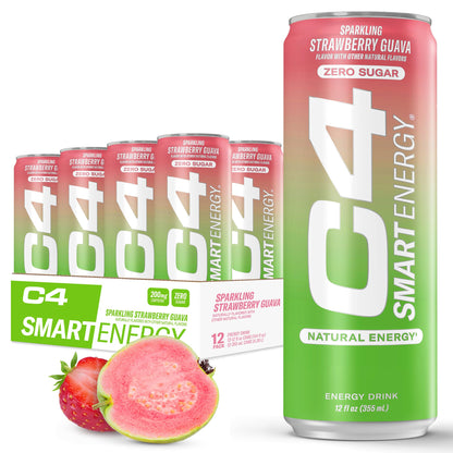 C4 Smart Energy Drink – Boost Focus and Energy with Zero Sugar, Natural Energy, and Nootropics - 200mg Caffeine - Cherry Berry Lime (12oz Pack of 12)