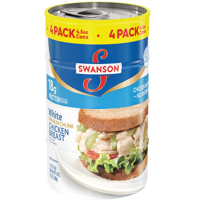 Swanson White Premium Chunk Canned Chicken Breast in Water, Fully Cooked Chicken, 4.5 OZ Can (Pack of 4)